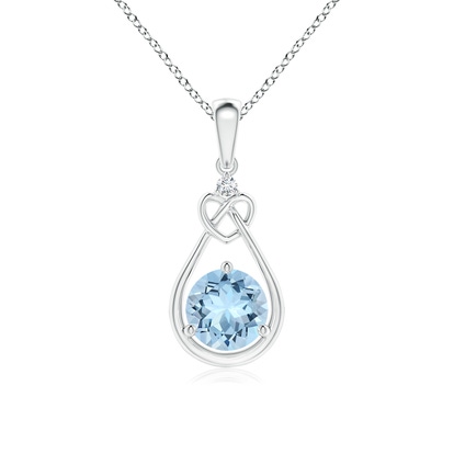 Aquamarine Infinity Heart Pendant Necklace With Diamonds In Sterling Silver - 4mm Heart Aquamarine Birthstone Jewelry