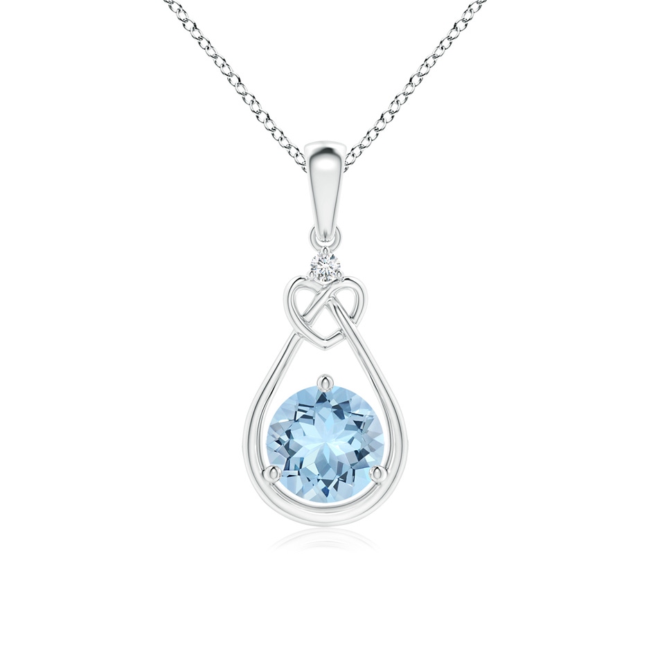 6mm AAA Aquamarine Knotted Heart Pendant with Diamond in White Gold 