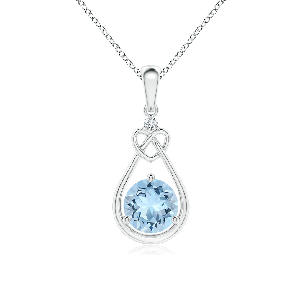 6mm AAA Aquamarine Knotted Heart Pendant with Diamond in White Gold