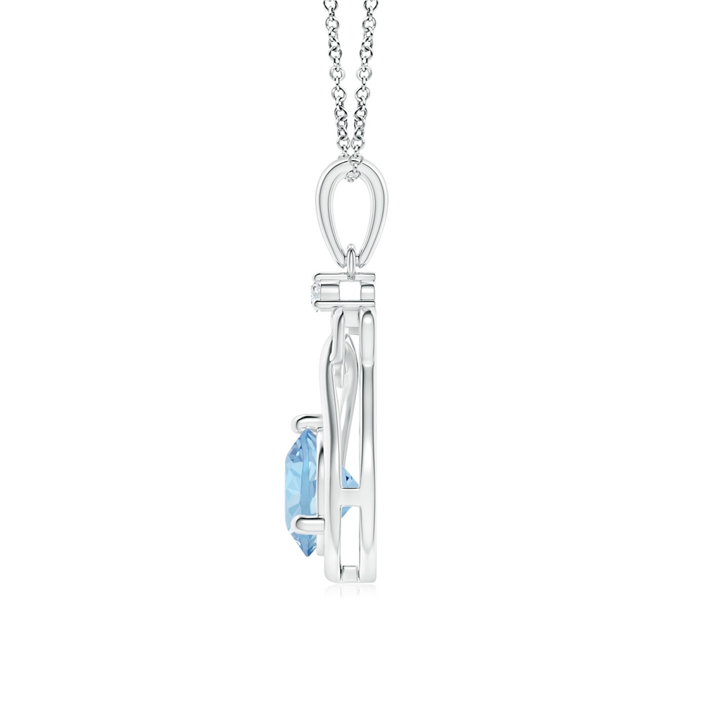 6mm AAA Aquamarine Knotted Heart Pendant with Diamond in White Gold Side-1