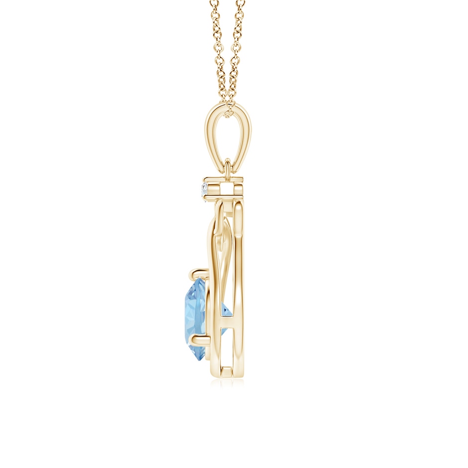 6mm AAA Aquamarine Knotted Heart Pendant with Diamond in Yellow Gold side-1