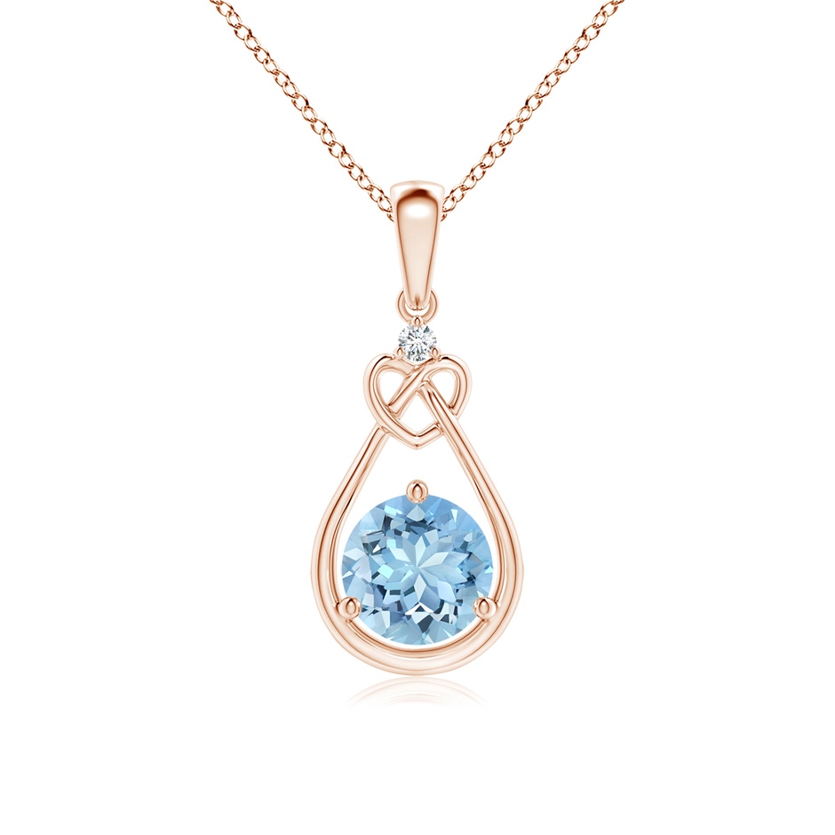 6mm AAAA Aquamarine Knotted Heart Pendant with Diamond in Rose Gold 