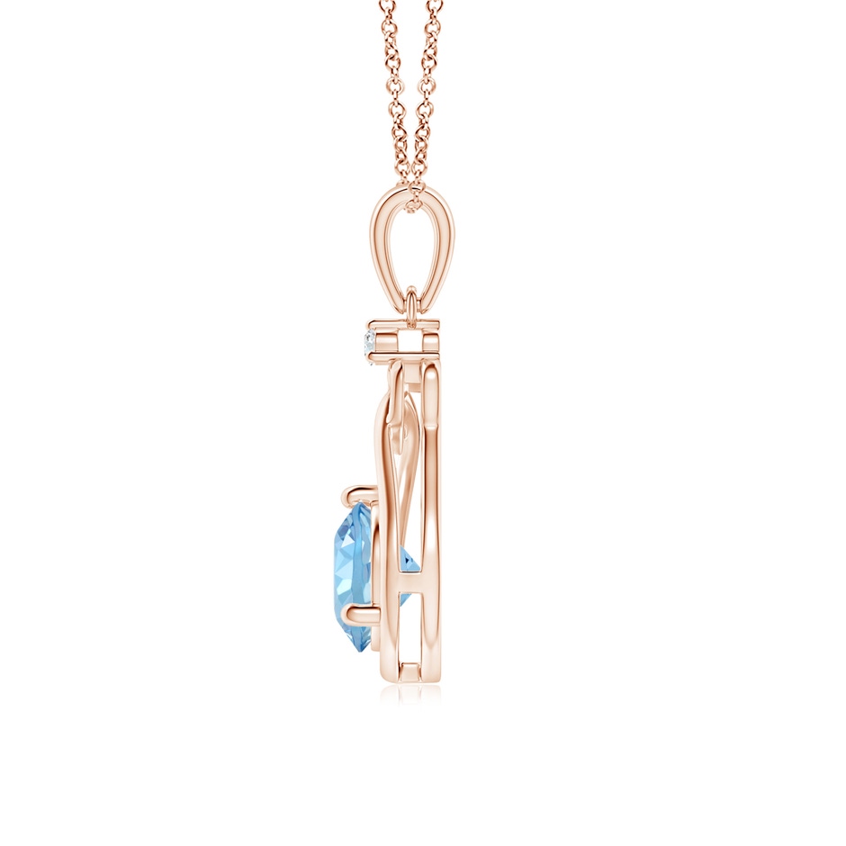 6mm AAAA Aquamarine Knotted Heart Pendant with Diamond in Rose Gold side-1