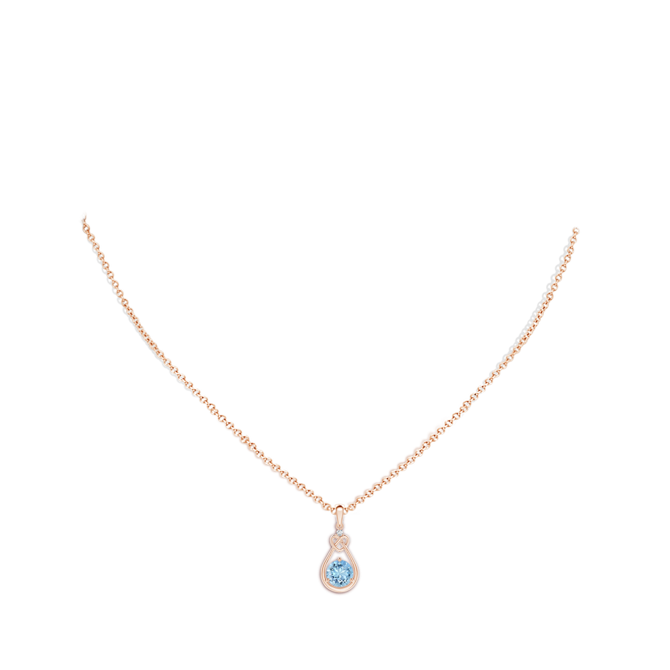 6mm AAAA Aquamarine Knotted Heart Pendant with Diamond in Rose Gold body-neck