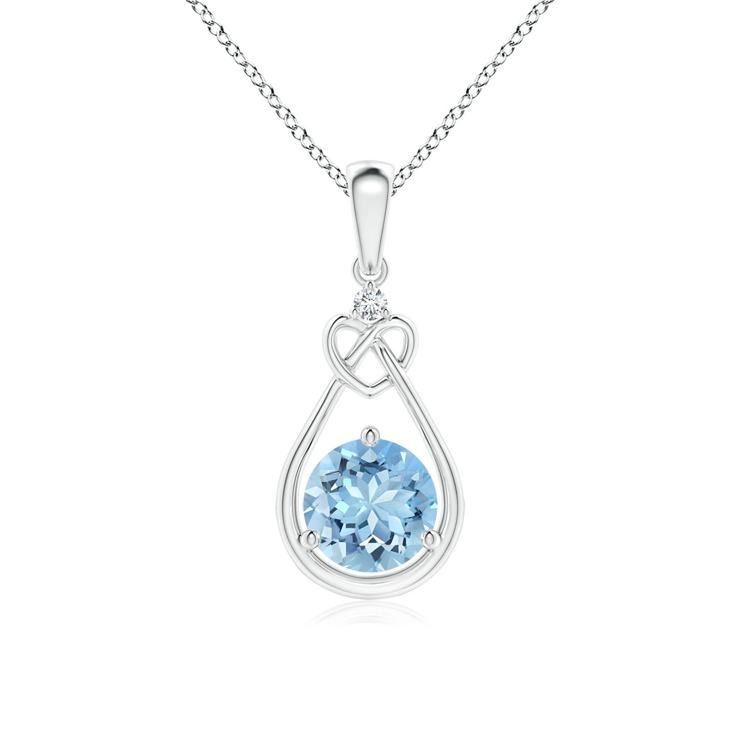 6mm AAAA Aquamarine Knotted Heart Pendant with Diamond in S999 Silver