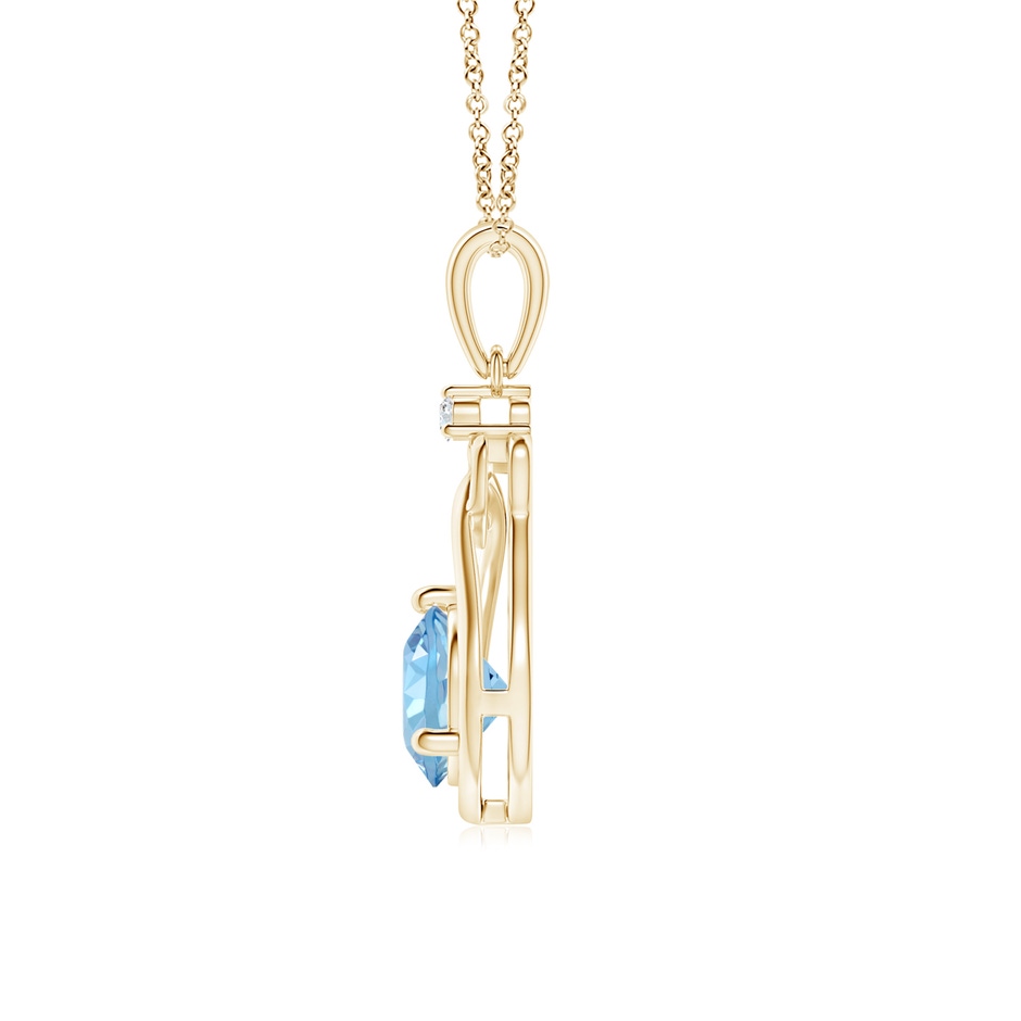 6mm AAAA Aquamarine Knotted Heart Pendant with Diamond in Yellow Gold side-1
