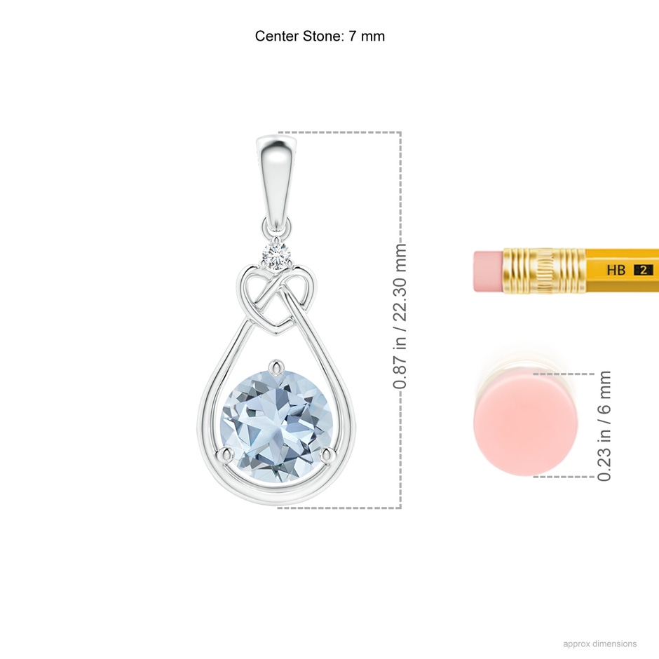 7mm A Aquamarine Knotted Heart Pendant with Diamond in White Gold ruler