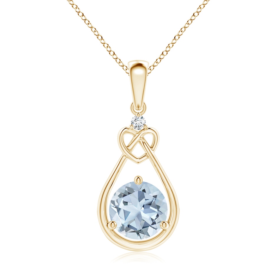 7mm A Aquamarine Knotted Heart Pendant with Diamond in Yellow Gold 