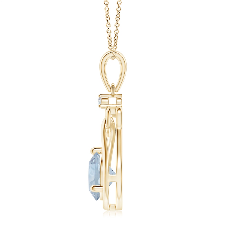 7mm A Aquamarine Knotted Heart Pendant with Diamond in Yellow Gold side-1