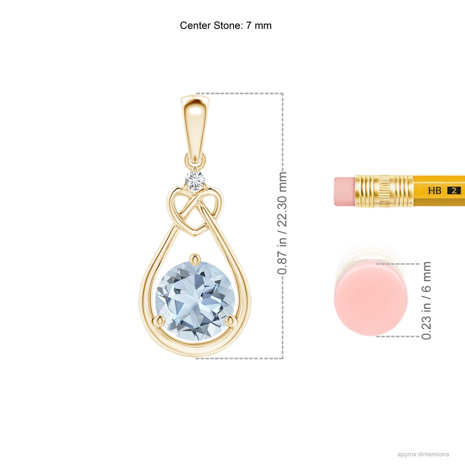 7mm A Aquamarine Knotted Heart Pendant with Diamond in Yellow Gold ruler