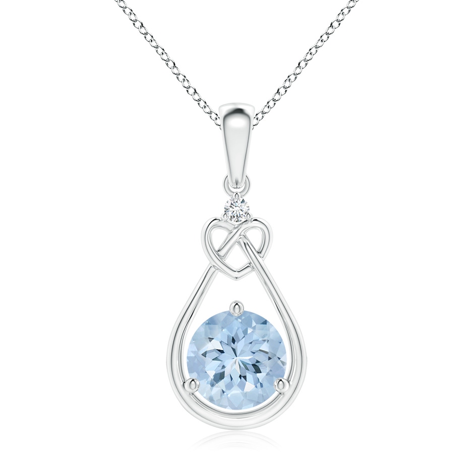 7mm AA Aquamarine Knotted Heart Pendant with Diamond in White Gold 