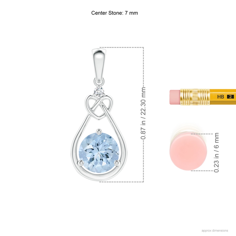 7mm AA Aquamarine Knotted Heart Pendant with Diamond in White Gold ruler
