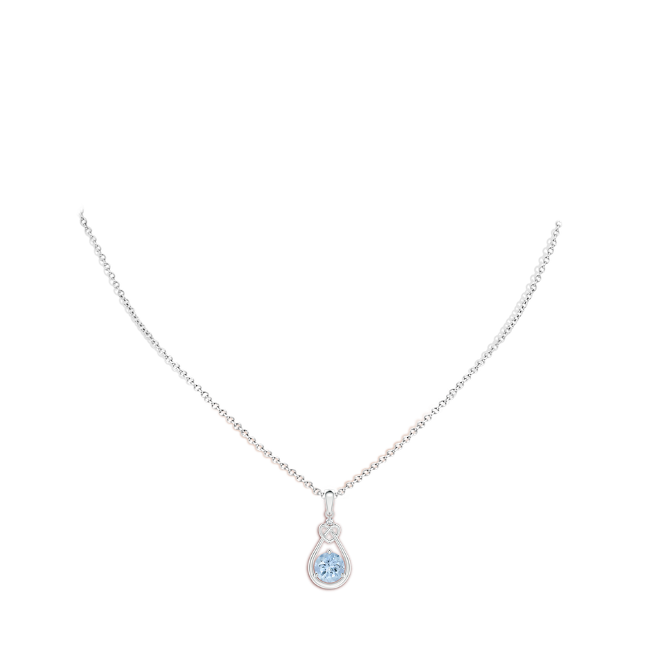 7mm AA Aquamarine Knotted Heart Pendant with Diamond in White Gold body-neck