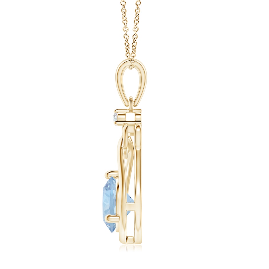 7mm AA Aquamarine Knotted Heart Pendant with Diamond in Yellow Gold side-1