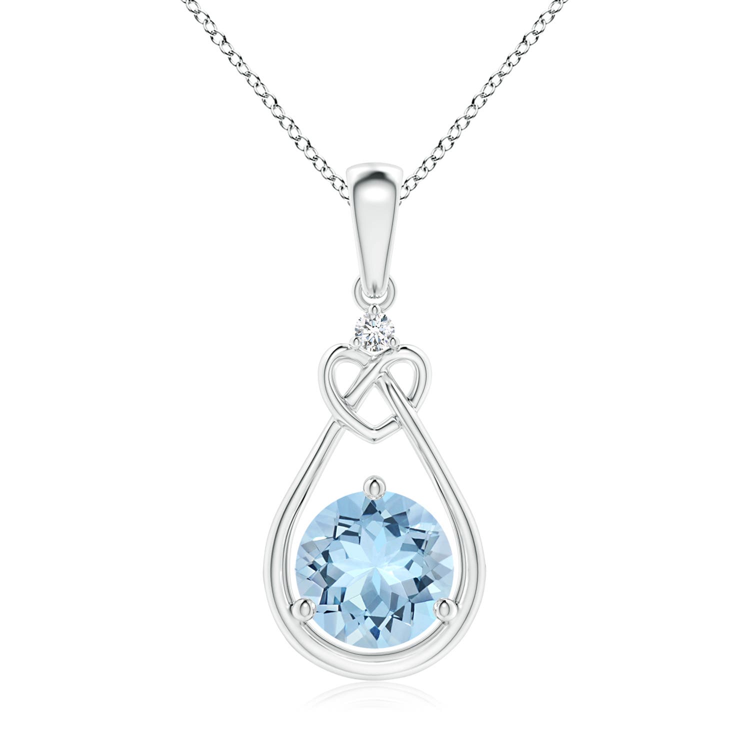 7mm AAA Aquamarine Knotted Heart Pendant with Diamond in P950 Platinum