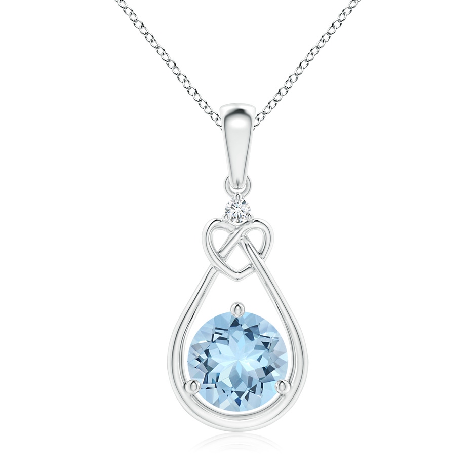 7mm AAA Aquamarine Knotted Heart Pendant with Diamond in S999 Silver 