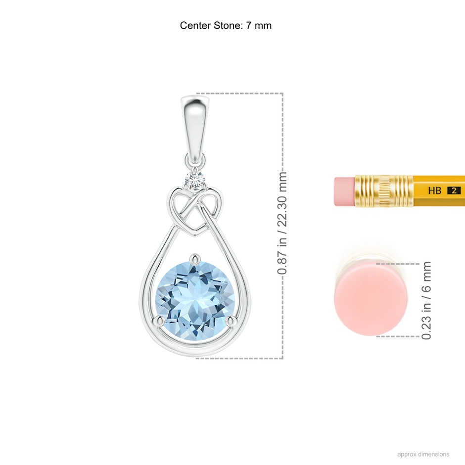 7mm AAA Aquamarine Knotted Heart Pendant with Diamond in S999 Silver ruler