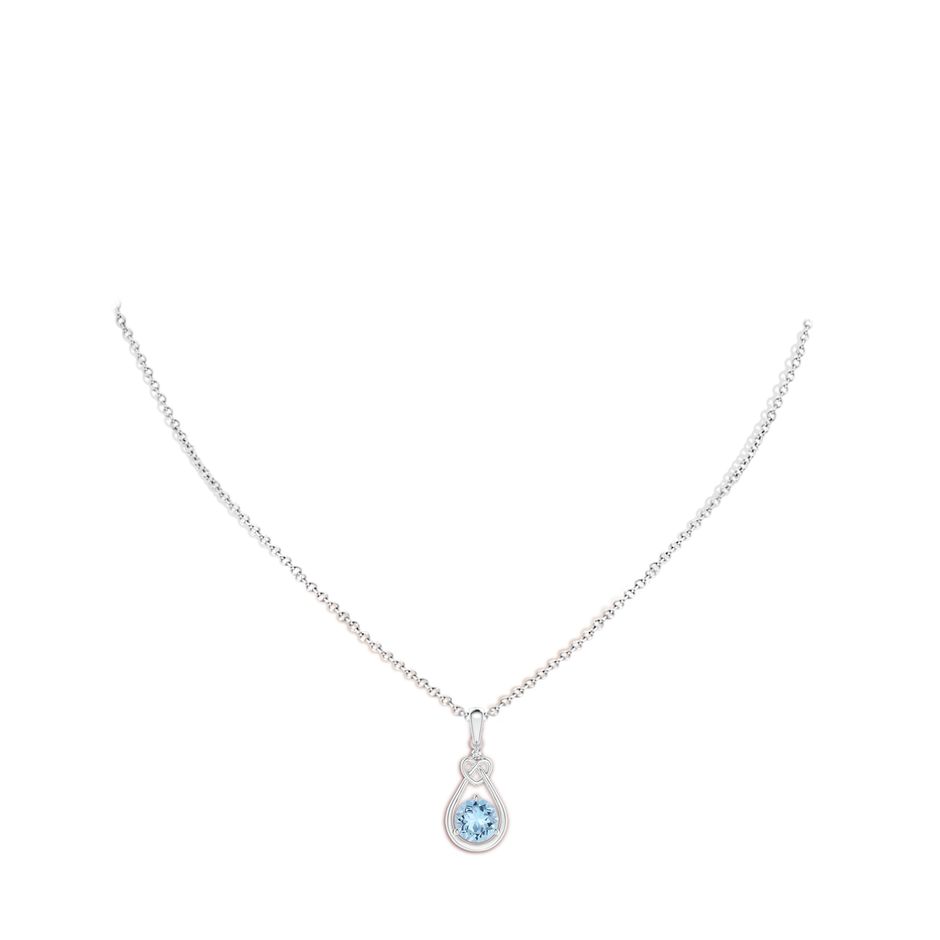 7mm AAA Aquamarine Knotted Heart Pendant with Diamond in S999 Silver body-neck