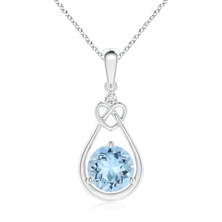 7mm AAA Aquamarine Knotted Heart Pendant with Diamond in White Gold