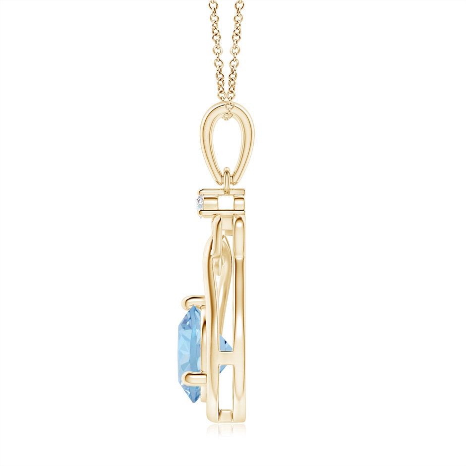 7mm AAA Aquamarine Knotted Heart Pendant with Diamond in Yellow Gold side-1