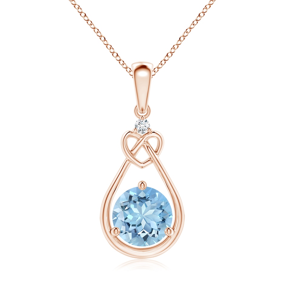 7mm AAAA Aquamarine Knotted Heart Pendant with Diamond in Rose Gold 