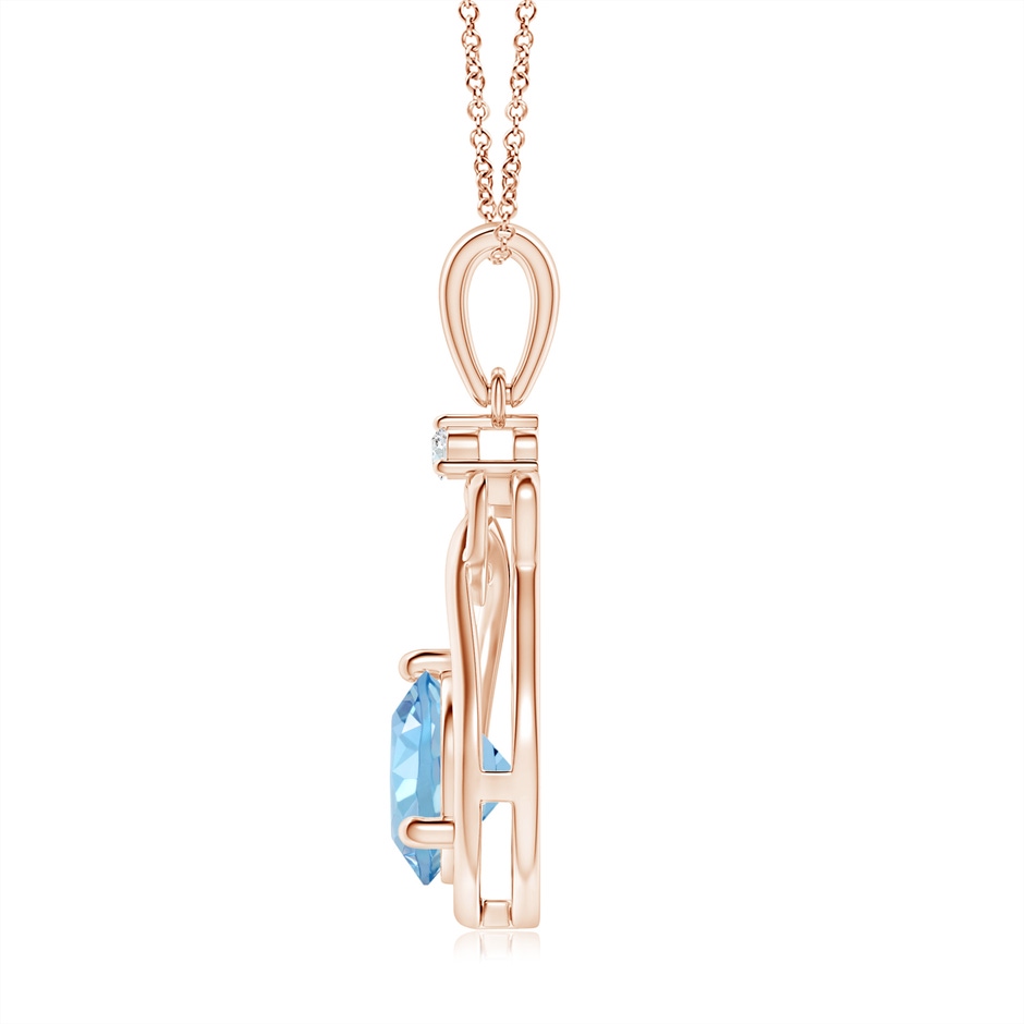 7mm AAAA Aquamarine Knotted Heart Pendant with Diamond in Rose Gold side-1