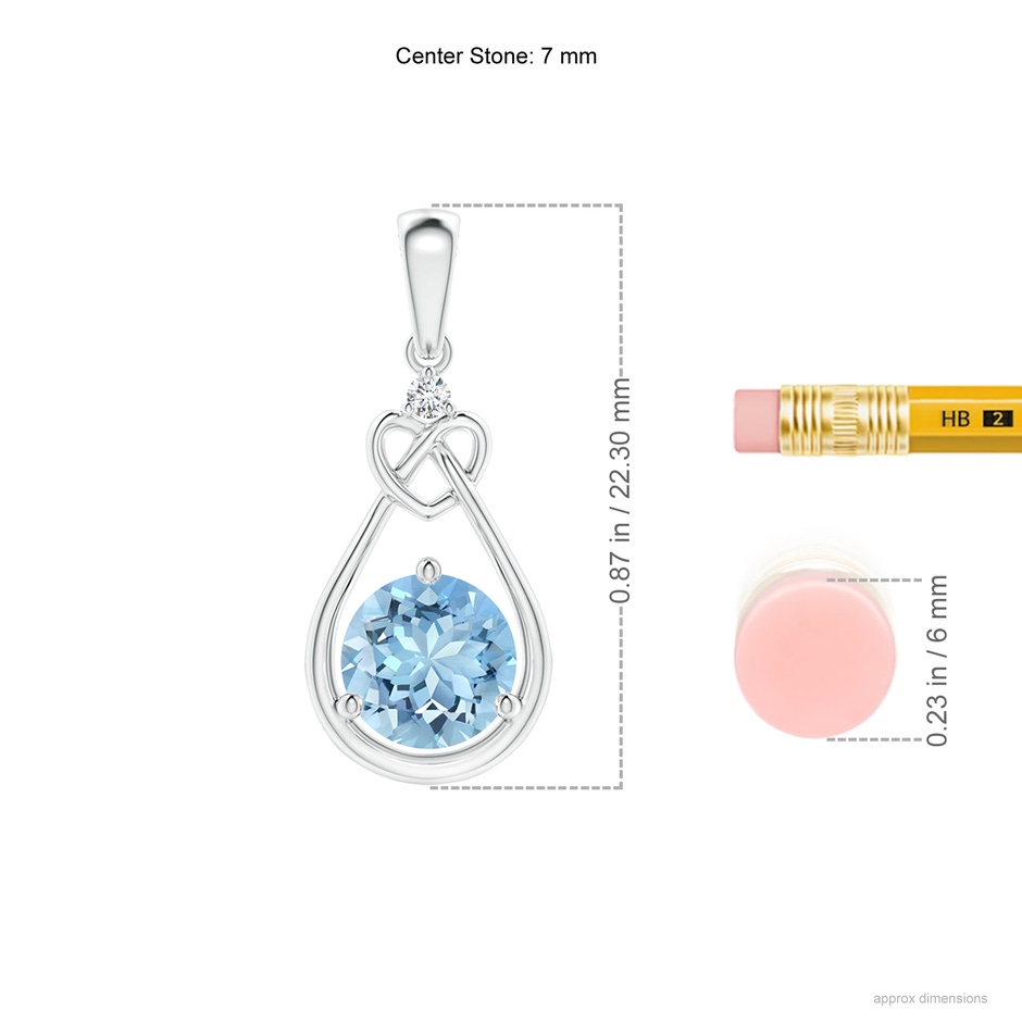 7mm AAAA Aquamarine Knotted Heart Pendant with Diamond in S999 Silver ruler