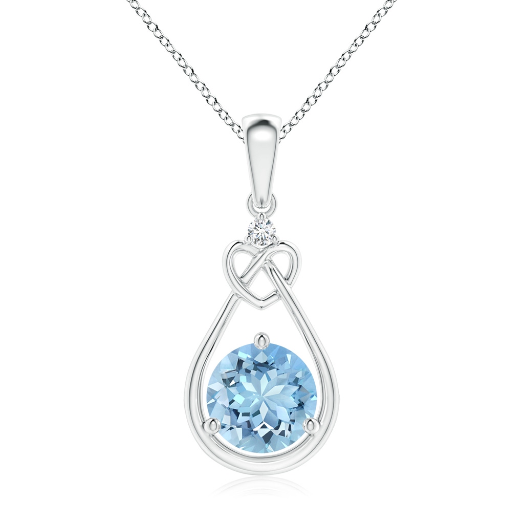 7mm AAAA Aquamarine Knotted Heart Pendant with Diamond in White Gold