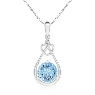 7mm AAAA Aquamarine Knotted Heart Pendant with Diamond in White Gold