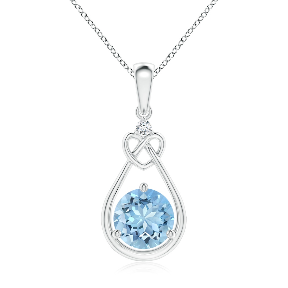 7mm AAAA Aquamarine Knotted Heart Pendant with Diamond in White Gold 