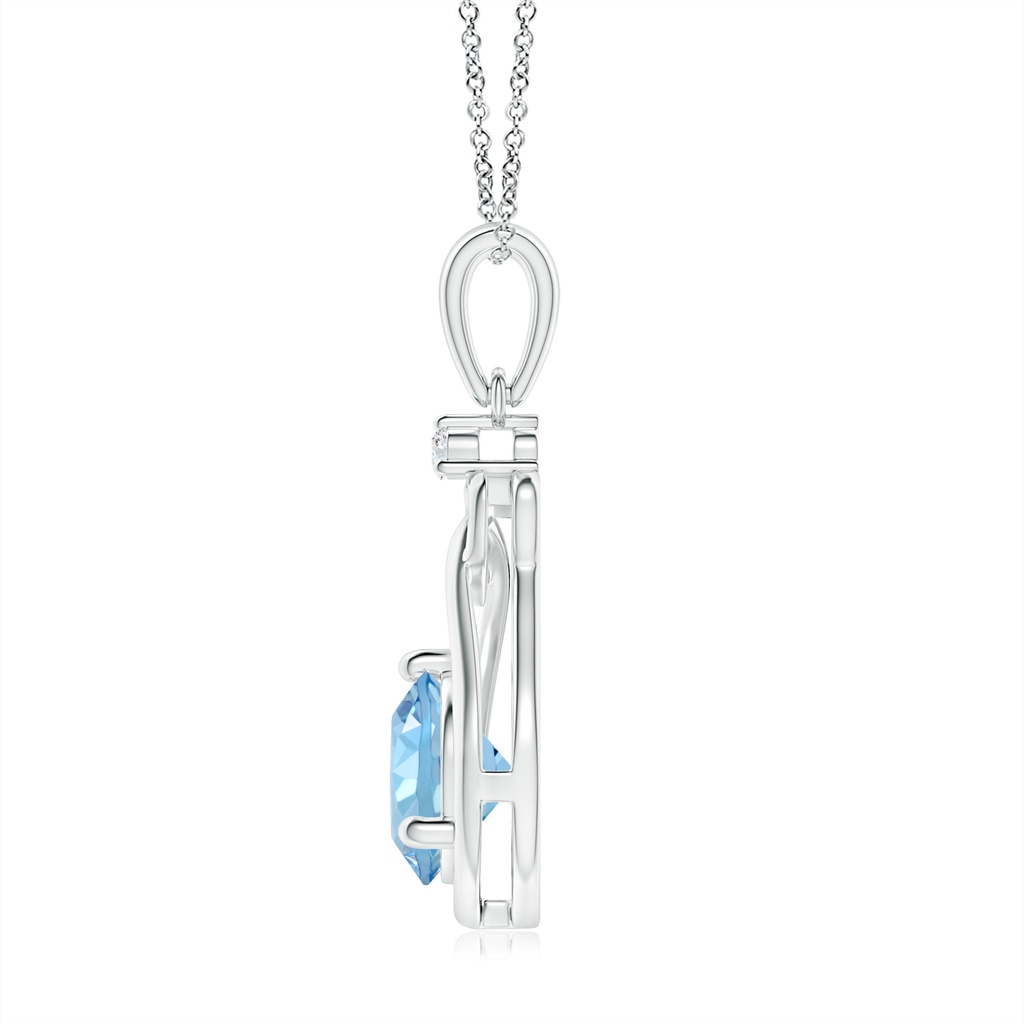 7mm AAAA Aquamarine Knotted Heart Pendant with Diamond in White Gold - side_1