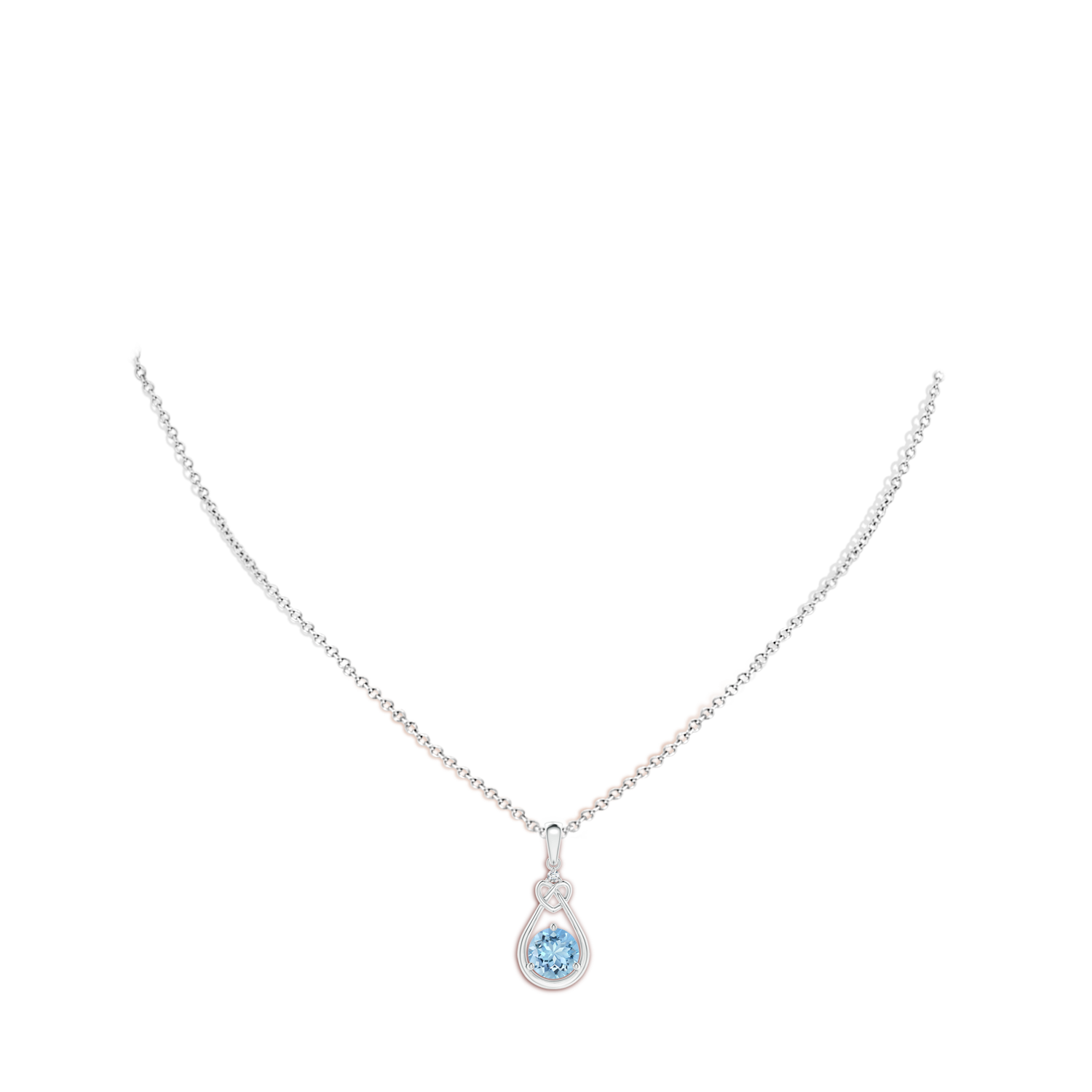 7mm AAAA Aquamarine Knotted Heart Pendant with Diamond in White Gold - body_neck