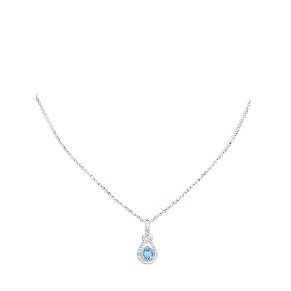 7mm AAAA Aquamarine Knotted Heart Pendant with Diamond in White Gold body-neck