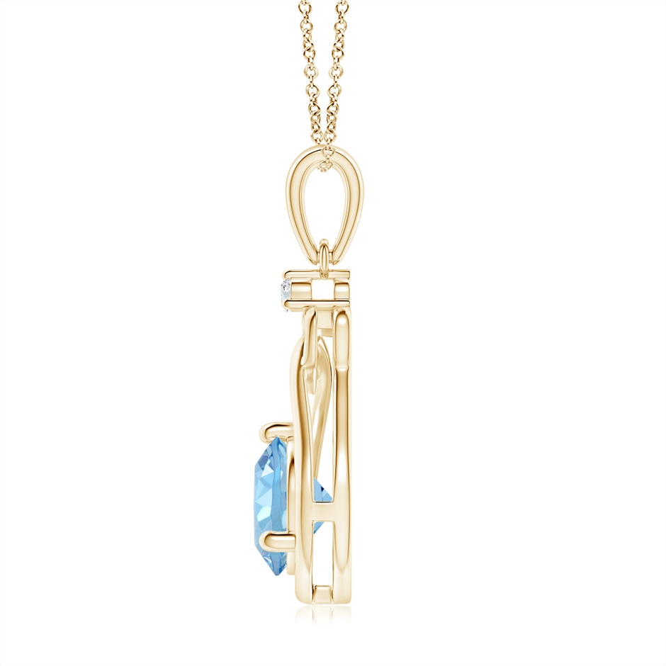 7mm AAAA Aquamarine Knotted Heart Pendant with Diamond in Yellow Gold side-1