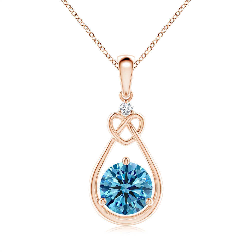 6.4mm AAAA Fancy Intense Blue Diamond Knotted Heart Pendant in Rose Gold