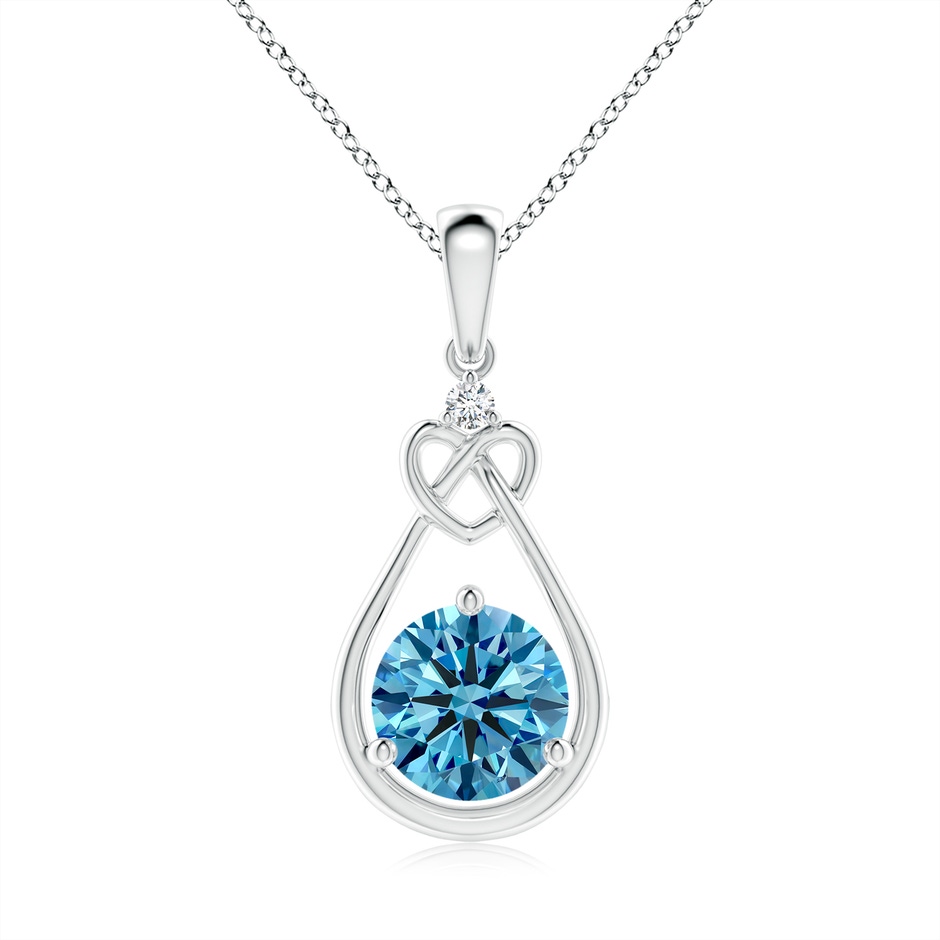 6.4mm AAAA Fancy Intense Blue Diamond Knotted Heart Pendant in White Gold 