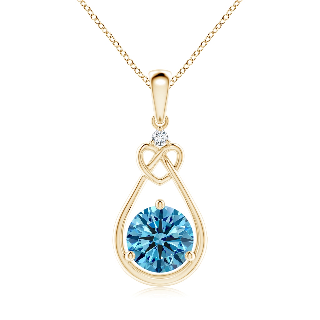 6.4mm AAAA Fancy Intense Blue Diamond Knotted Heart Pendant in Yellow Gold