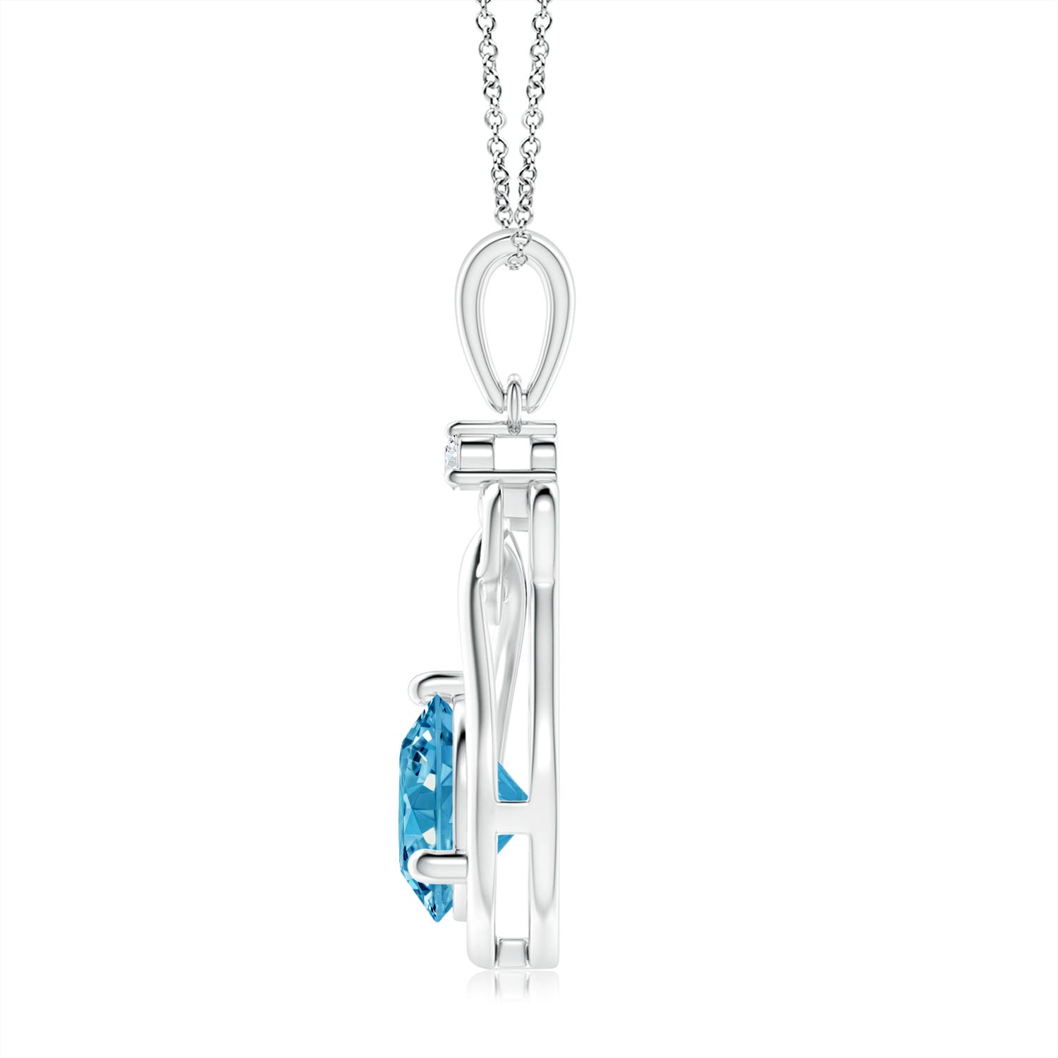 7.4mm AAAA Fancy Intense Blue Diamond Knotted Heart Pendant in White Gold - side 3