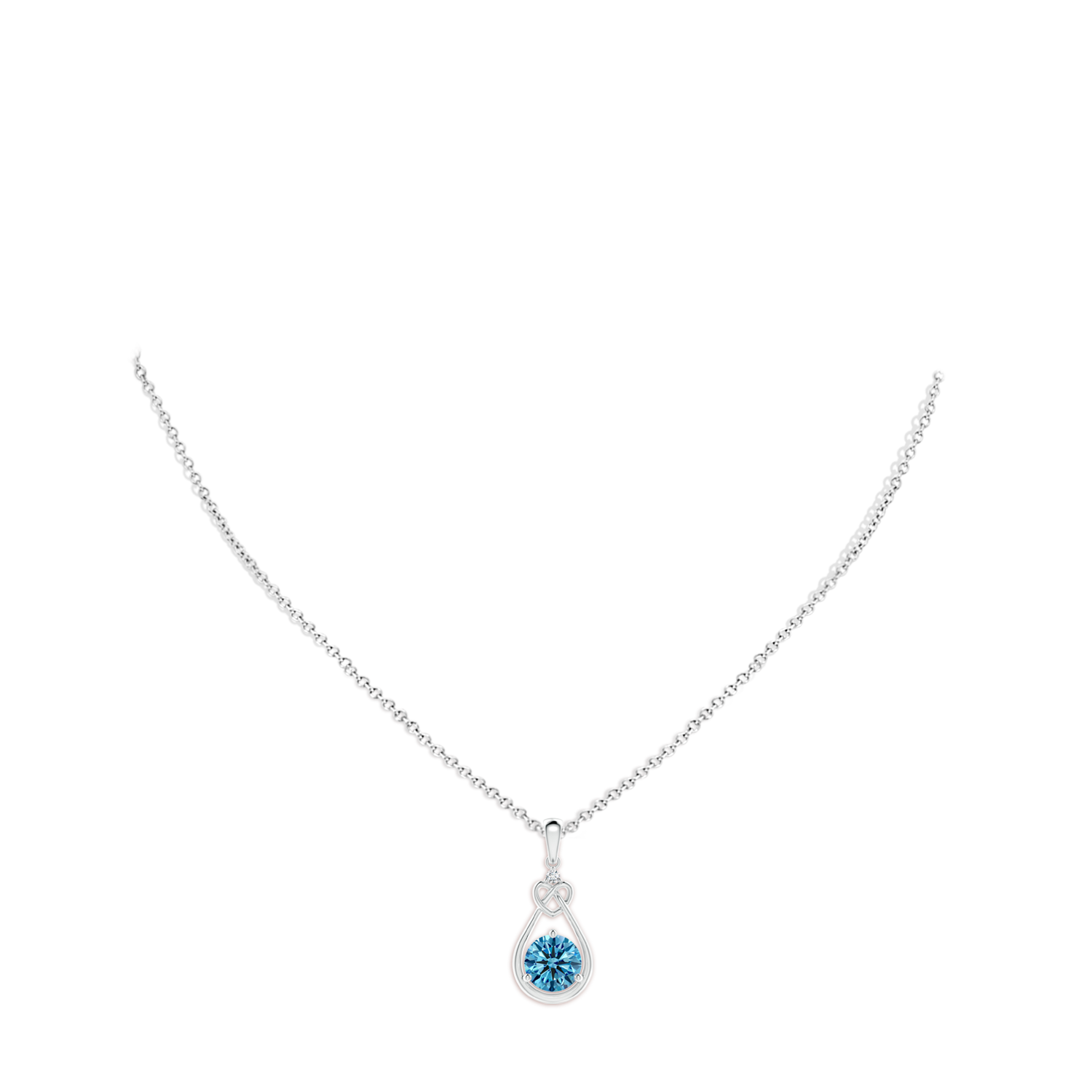 7.4mm AAAA Fancy Intense Blue Diamond Knotted Heart Pendant in White Gold - body_neck