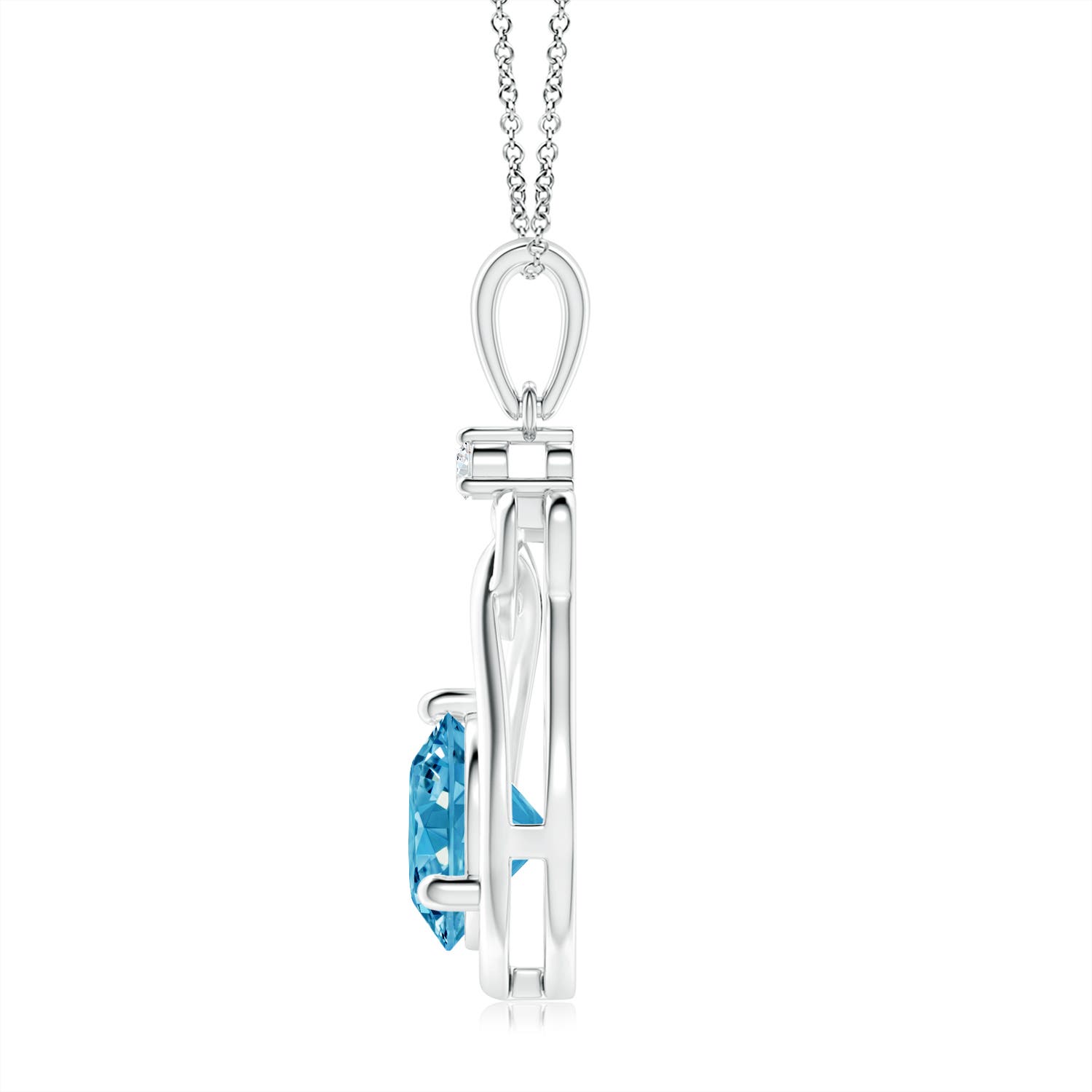 8mm AAAA Fancy Intense Blue Diamond Knotted Heart Pendant in 18K White Gold