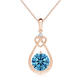 8mm AAAA Fancy Intense Blue Diamond Knotted Heart Pendant in Rose Gold