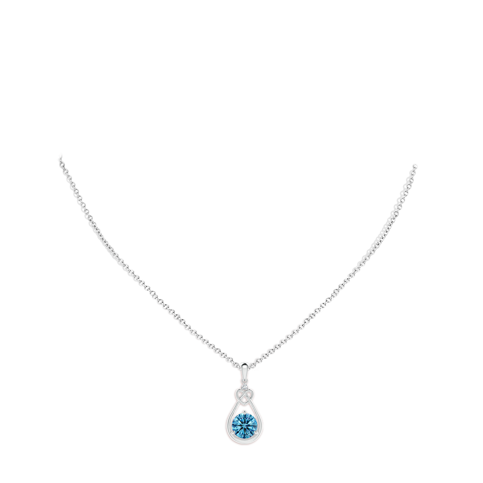 8mm AAAA Fancy Intense Blue Diamond Knotted Heart Pendant in White Gold pen