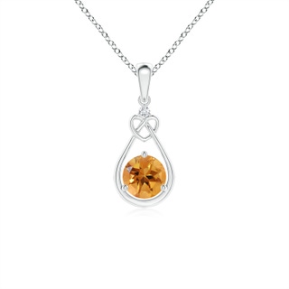 5mm AA Citrine Knotted Heart Pendant with Diamond in White Gold