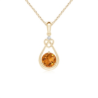 5mm AAA Citrine Knotted Heart Pendant with Diamond in Yellow Gold