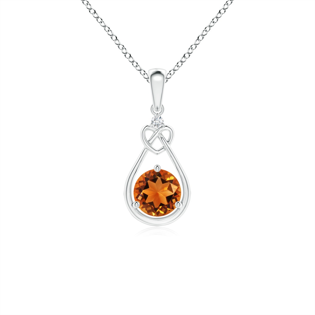 5mm AAAA Citrine Knotted Heart Pendant with Diamond in P950 Platinum