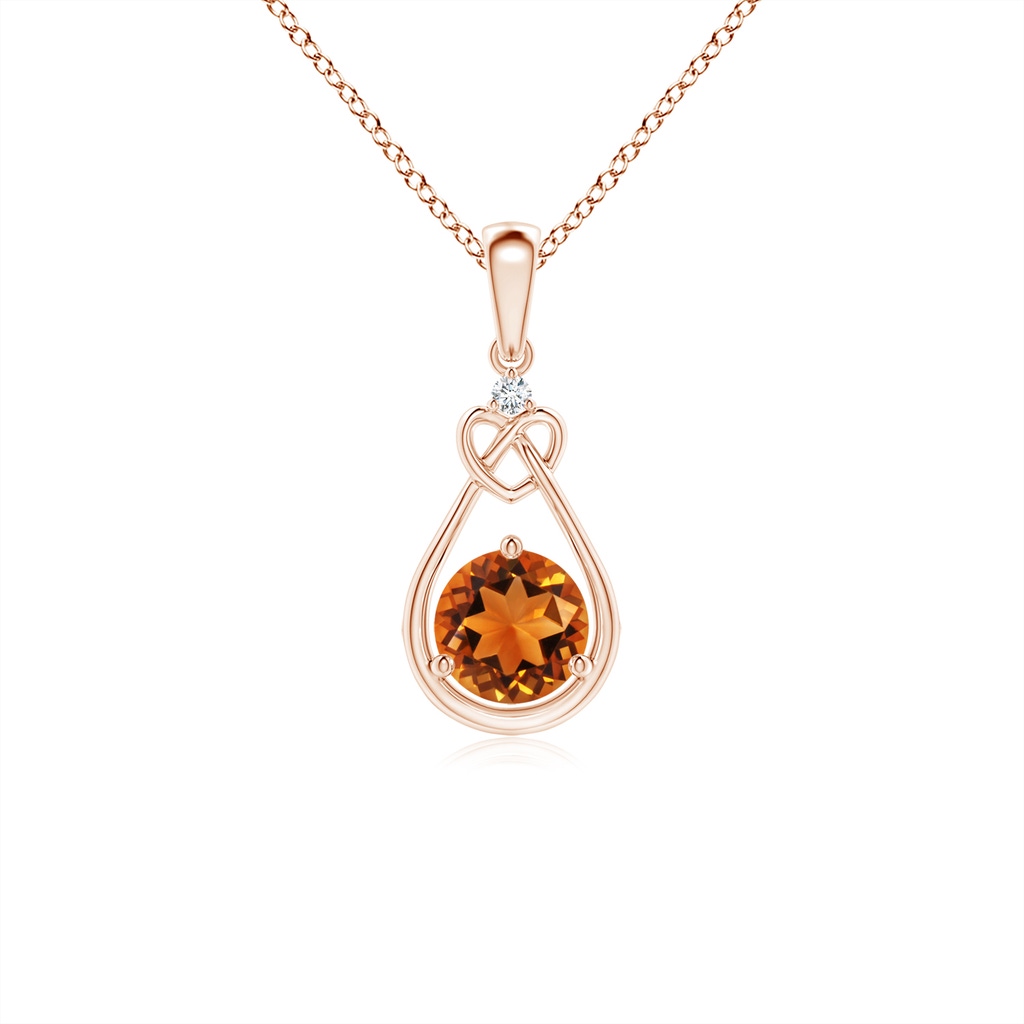 5mm AAAA Citrine Knotted Heart Pendant with Diamond in Rose Gold