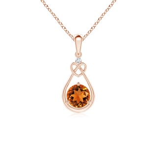 5mm AAAA Citrine Knotted Heart Pendant with Diamond in Rose Gold