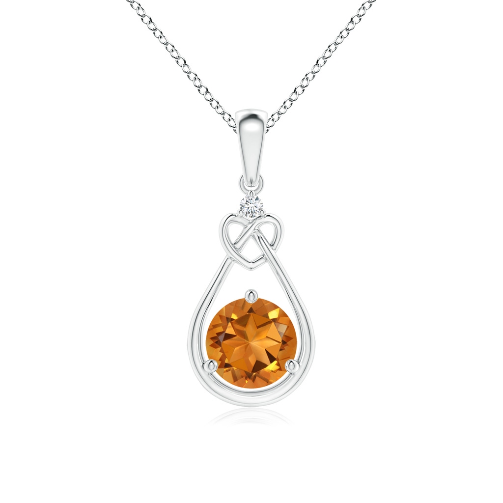6mm AAA Citrine Knotted Heart Pendant with Diamond in White Gold