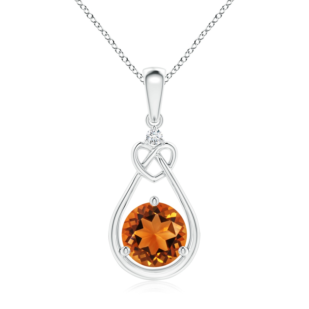 7mm AAAA Citrine Knotted Heart Pendant with Diamond in P950 Platinum