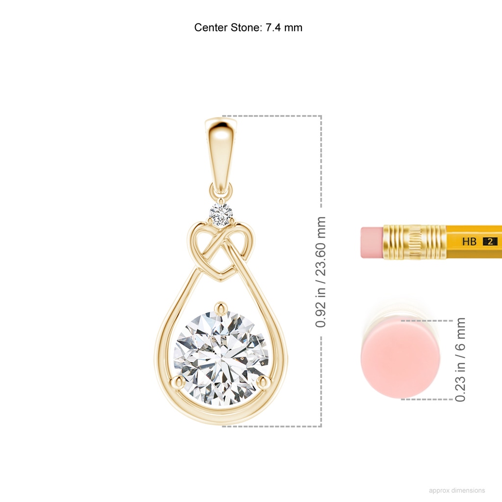 7.4mm HSI2 Diamond Knotted Heart Pendant in Yellow Gold ruler